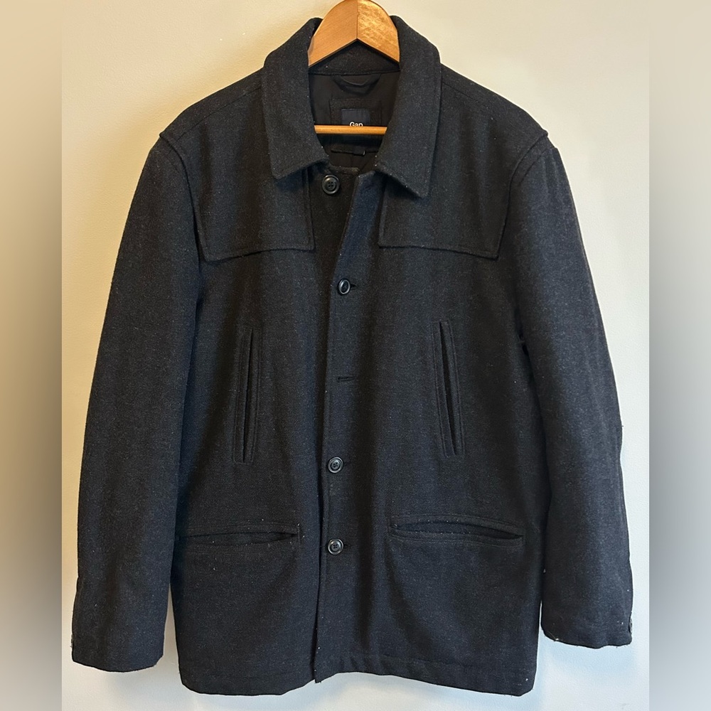Gap Men’s Dark Grey Button Up Wool Pea Coat - Size L 2010-2012 Season